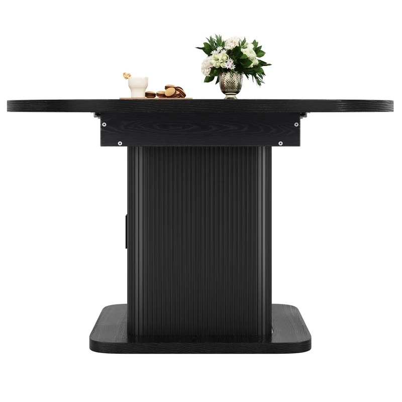Isola cucina con tavolo girevole 120-223 cm in MDF e metallo; bianca con piano effetto rovere