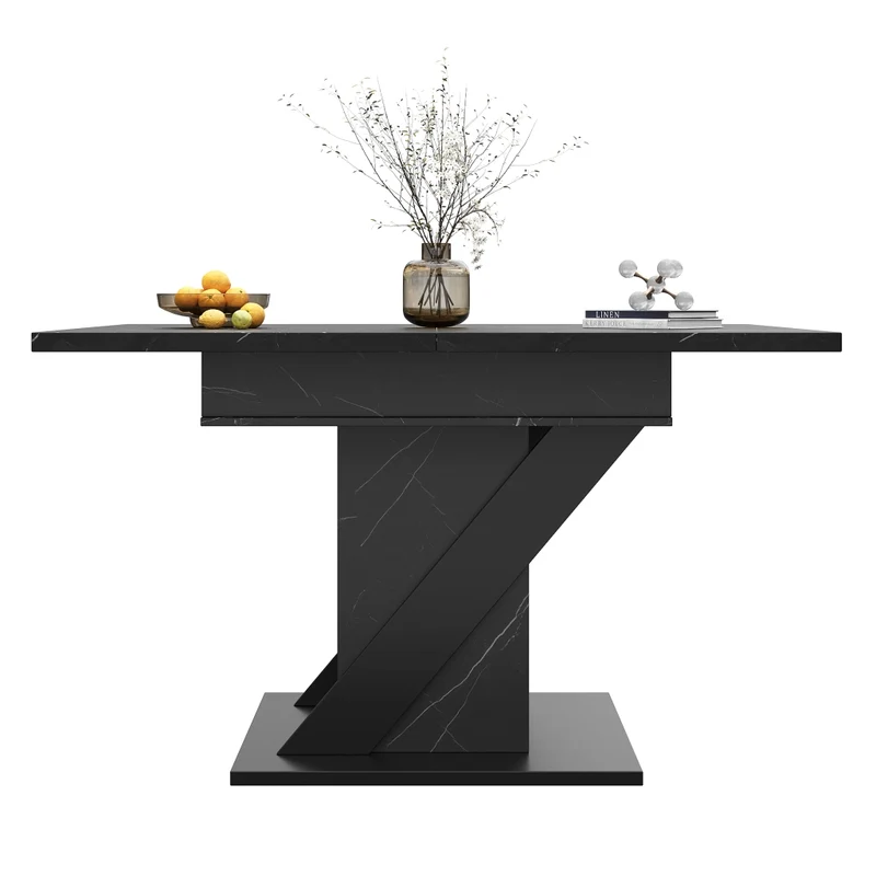 Isola cucina con tavolo girevole 120-223 cm in MDF e metallo; nero con piano effetto rovere