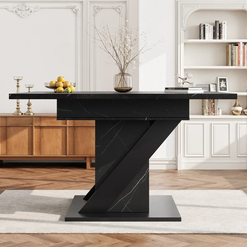 Isola cucina con tavolo girevole 120-223 cm in MDF e metallo; nero con piano effetto rovere