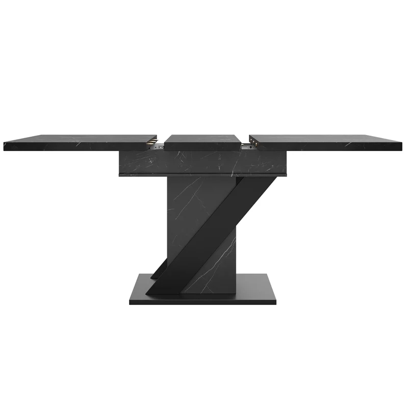 Isola cucina con tavolo girevole 120-223 cm in MDF e metallo; nero con piano effetto rovere