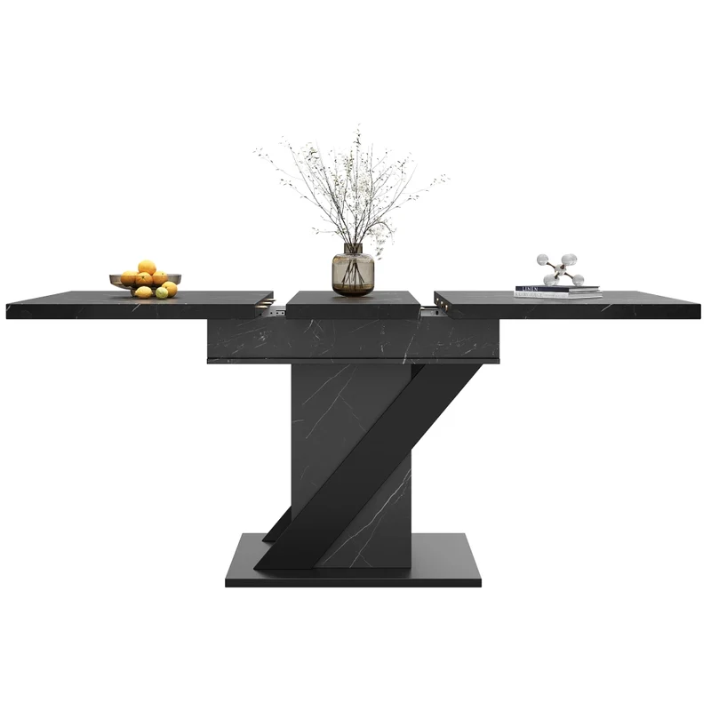 Isola cucina con tavolo girevole 120-223 cm in MDF e metallo; nero con piano effetto rovere