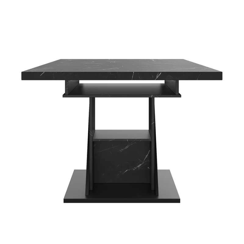 Isola cucina con tavolo girevole 120-223 cm in MDF e metallo; nero con piano effetto rovere