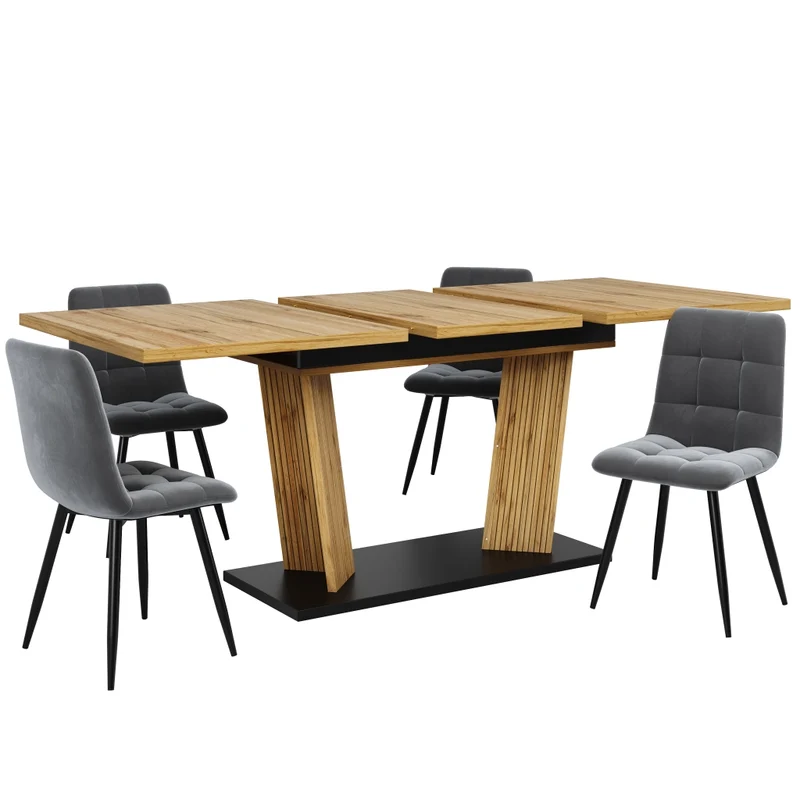 Tavolo da pranzo ovale allungabile 110-149;8 cm con mobile contenitore; MDF; effetto noce o nero opaco