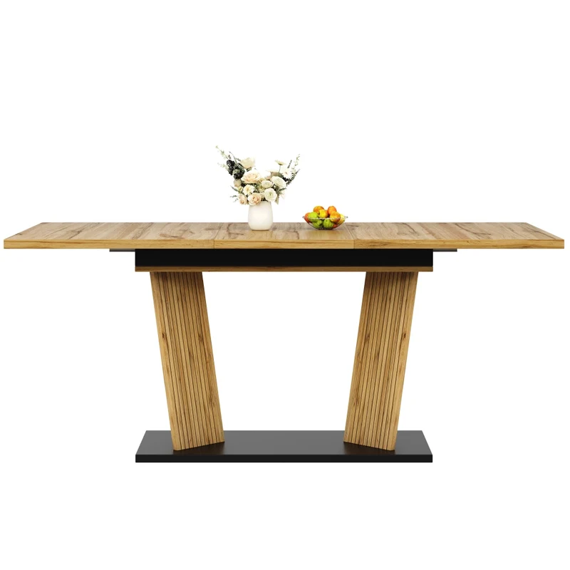 Tavolo da pranzo ovale allungabile 110-149;8 cm con mobile contenitore; MDF; effetto noce o nero opaco