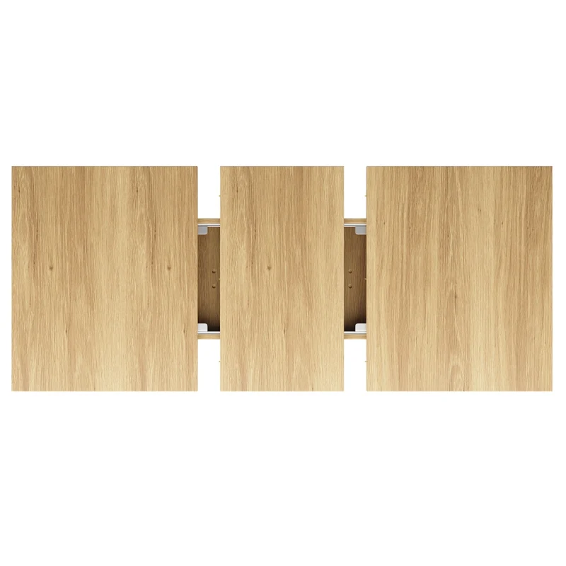 Tavolo da pranzo allungabile da 140 a 180 cm con contenitore integrato; ante scanalate; MDF e metallo; rovere chiaro o noce