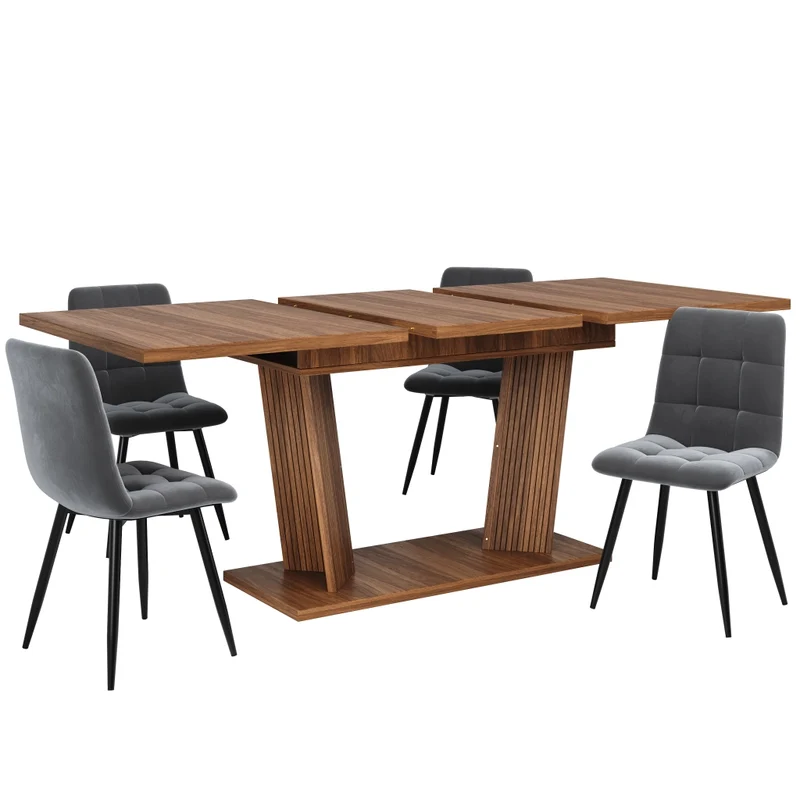 Tavolo da pranzo allungabile da 140 a 180 cm con contenitore integrato in MDF e metallo; effetto noce