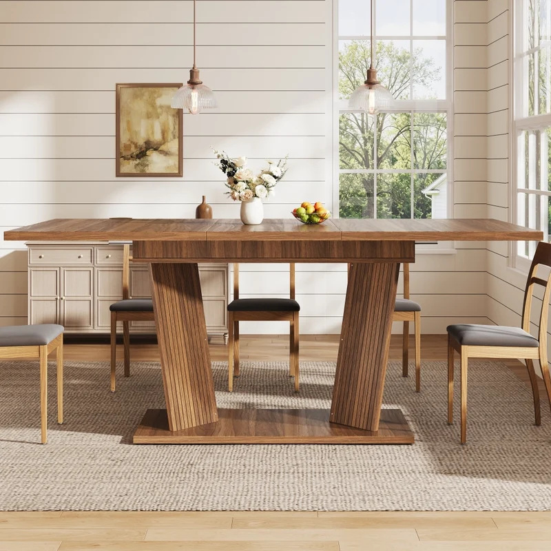 Tavolo da pranzo allungabile da 140 a 180 cm con contenitore integrato in MDF e metallo; effetto noce