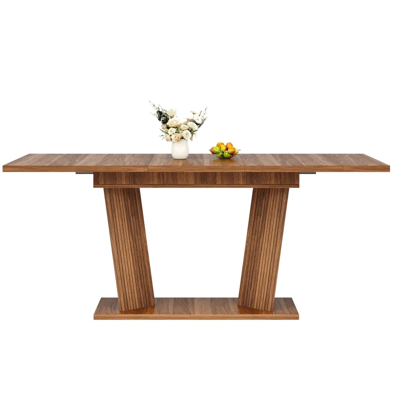 Tavolo da pranzo allungabile da 140 a 180 cm con contenitore integrato in MDF e metallo; effetto noce