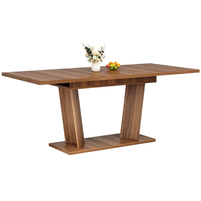 Tavolo da pranzo allungabile da 140 a 180 cm con contenitore integrato in MDF e metallo; effetto noce