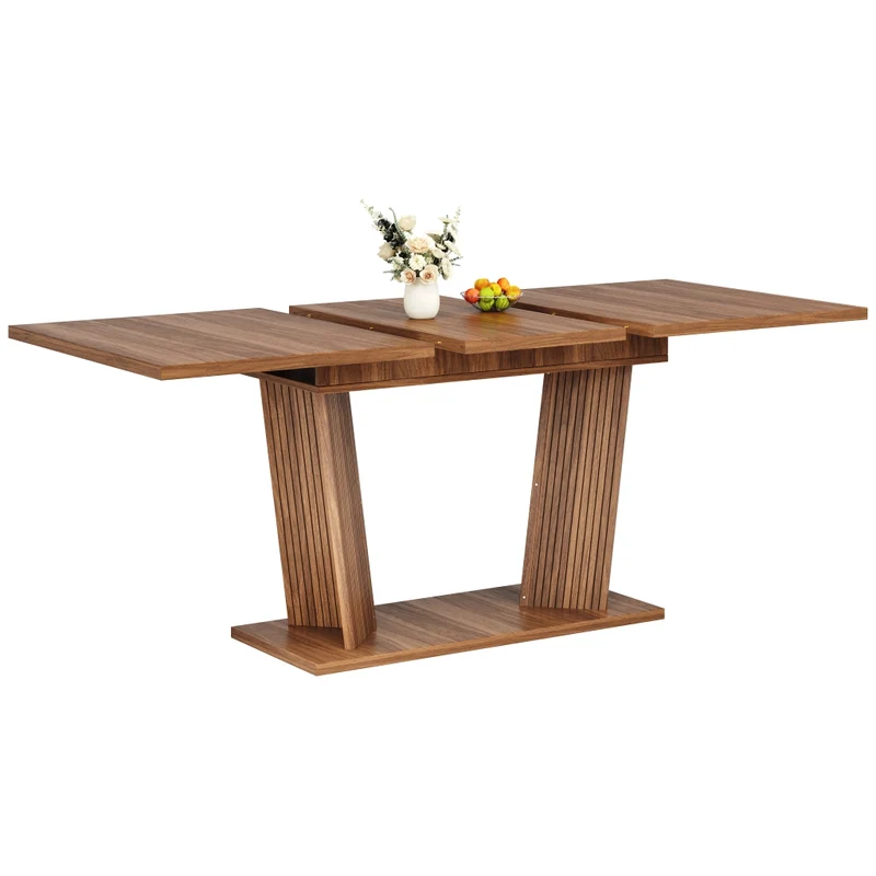 Tavolo da pranzo allungabile da 140 a 180 cm con contenitore integrato in MDF e metallo; effetto noce