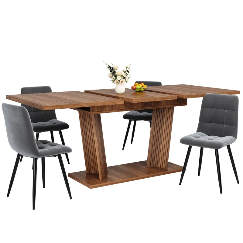 Tavolo da pranzo allungabile da 140 a 180 cm con contenitore integrato in MDF e metallo; effetto noce