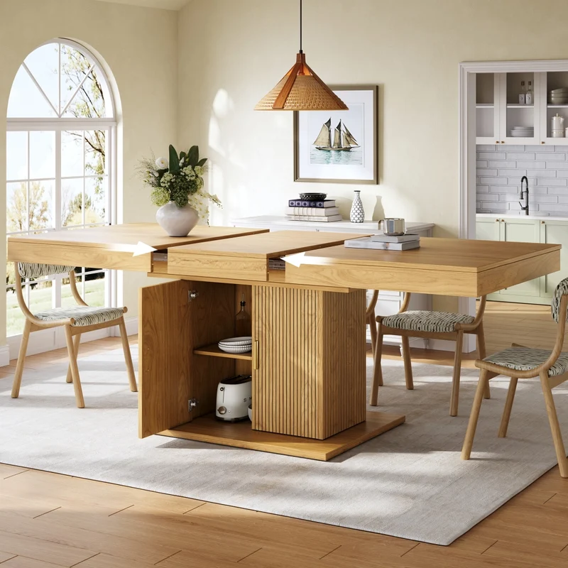 Tavolo da pranzo allungabile 120-160 x 80 x 76 cm in MDF effetto legno naturale; base doppia; marrone chiaro
