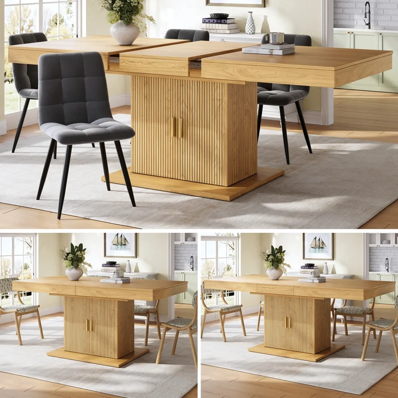 Tavolo da pranzo allungabile 120-160 x 80 x 76 cm in MDF effetto legno naturale; base doppia; marrone chiaro