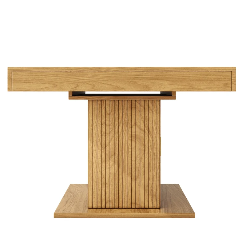 Tavolo da pranzo allungabile 120-160 x 80 x 76 cm in MDF effetto legno naturale; base doppia; marrone chiaro
