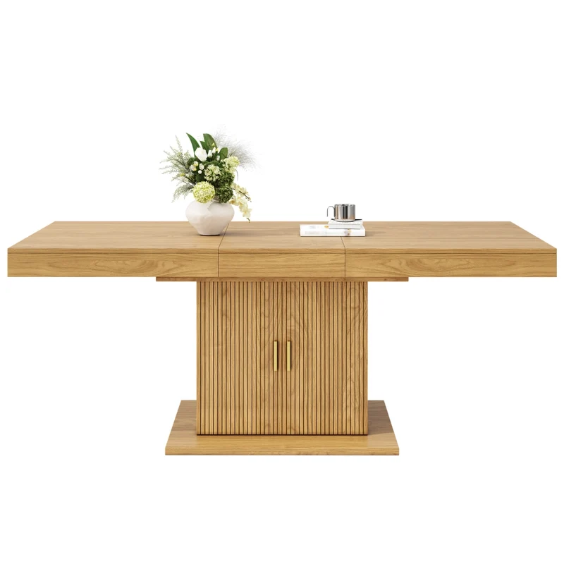 Tavolo da pranzo allungabile 120-160 x 80 x 76 cm in MDF effetto legno naturale; base doppia; marrone chiaro