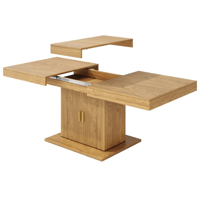 Tavolo da pranzo allungabile 120-160 x 80 x 76 cm in MDF effetto legno naturale; base doppia; marrone chiaro