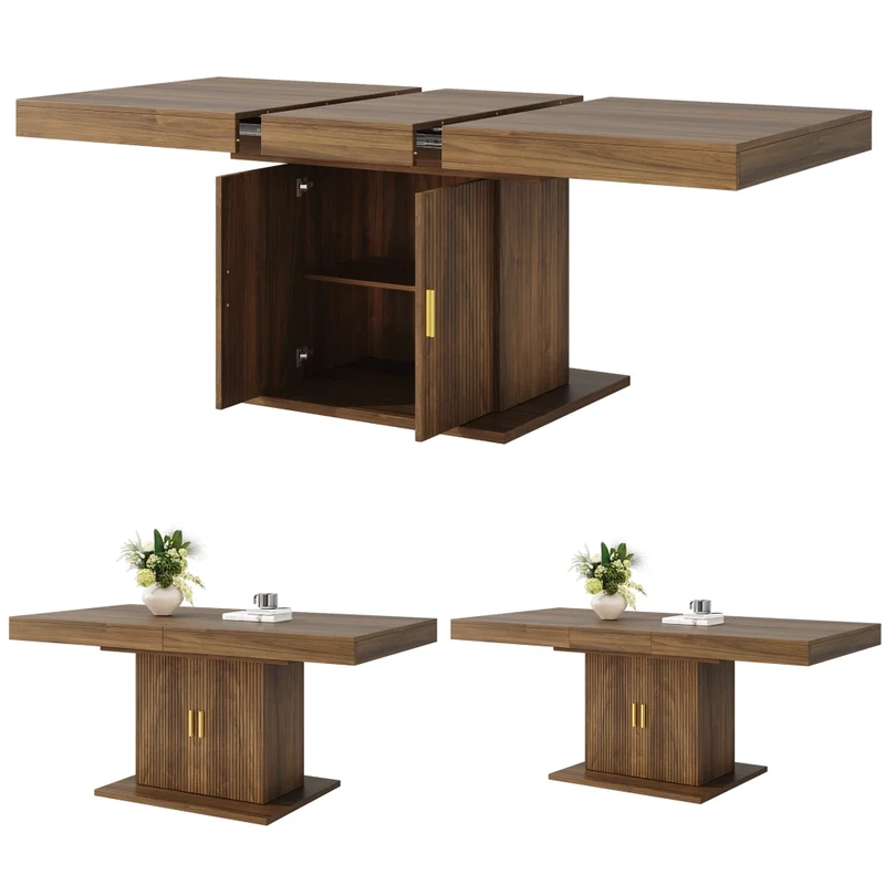 Tavolo da pranzo allungabile in MDF e metallo; 120-160 x 80 x 76 cm; color rovere