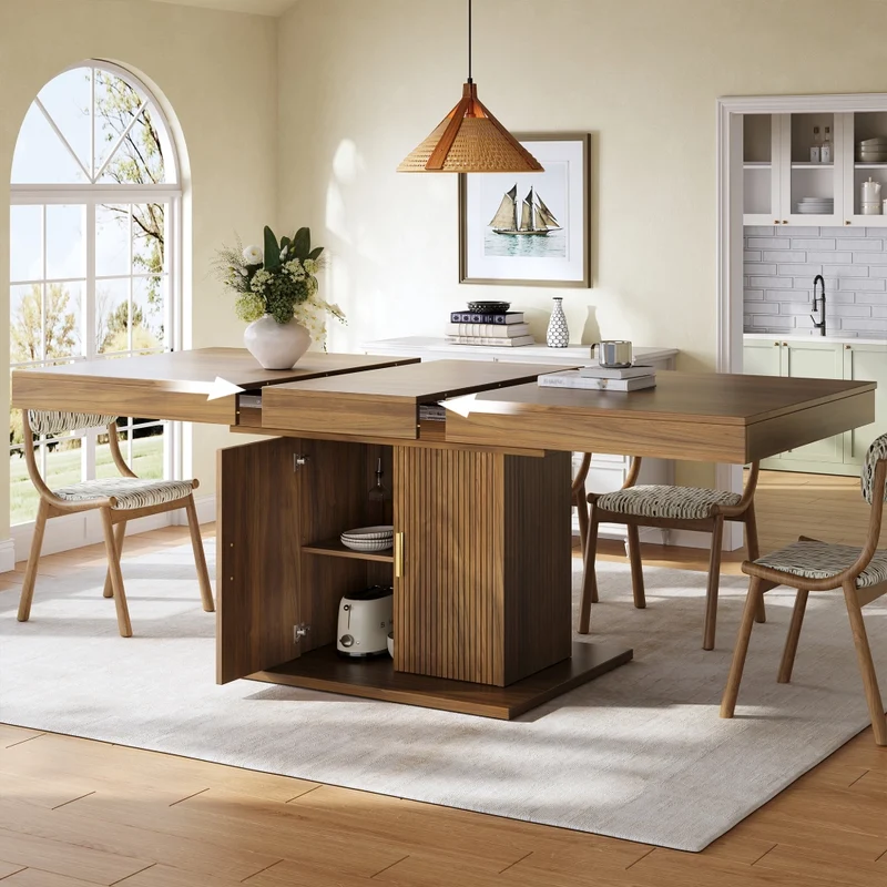 Tavolo da pranzo allungabile in MDF e metallo; 120-160 x 80 x 76 cm; color rovere
