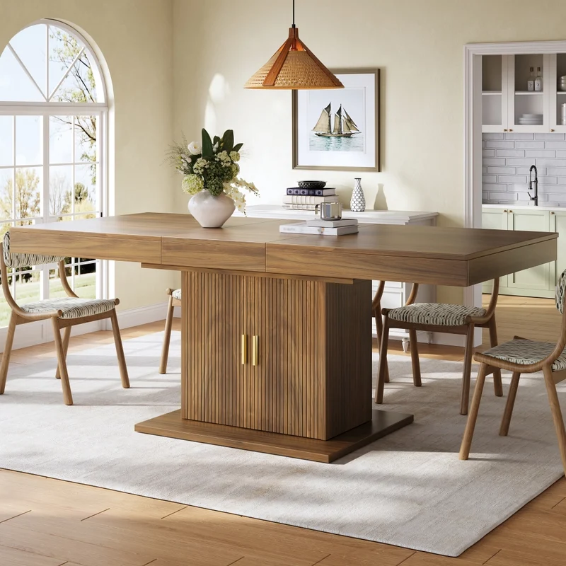Tavolo da pranzo allungabile in MDF e metallo; 120-160 x 80 x 76 cm; color rovere