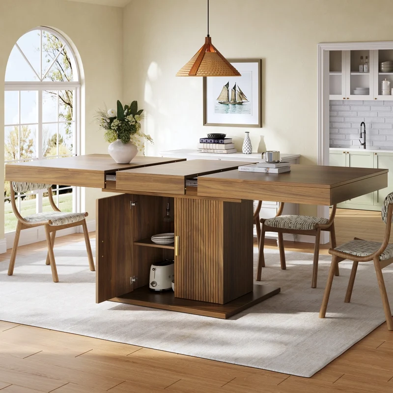 Tavolo da pranzo allungabile in MDF e metallo; 120-160 x 80 x 76 cm; color rovere