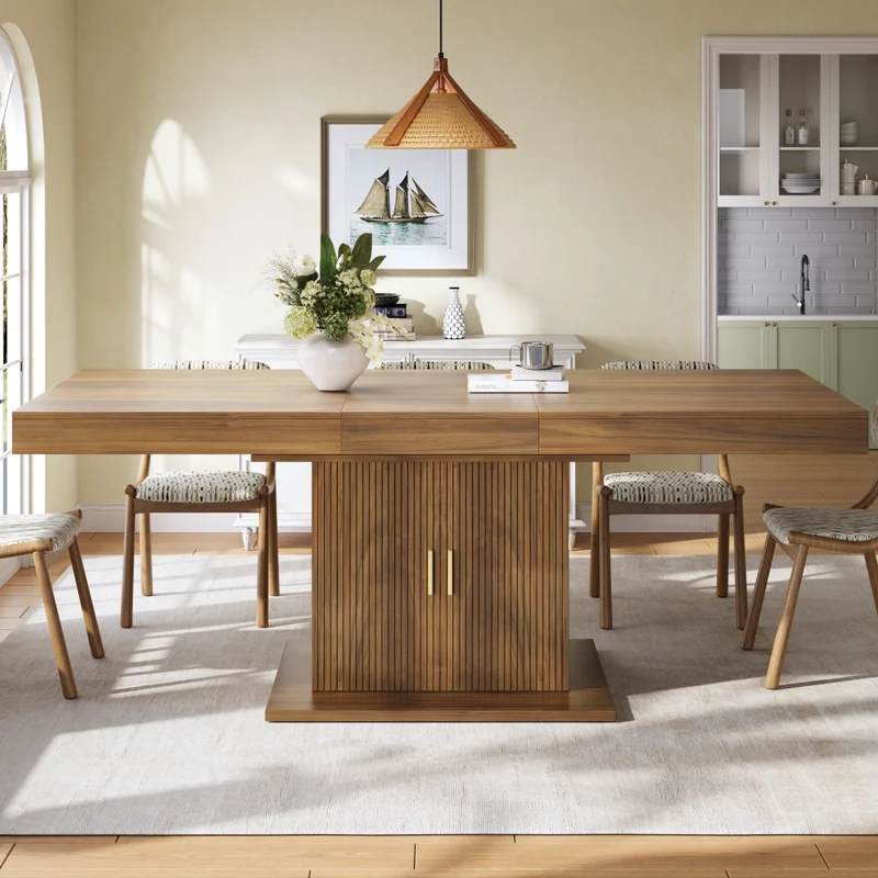 Tavolo da pranzo allungabile in MDF e metallo; 120-160 x 80 x 76 cm; color rovere