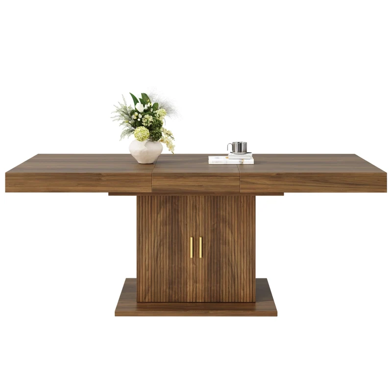 Tavolo da pranzo allungabile in MDF e metallo; 120-160 x 80 x 76 cm; color rovere