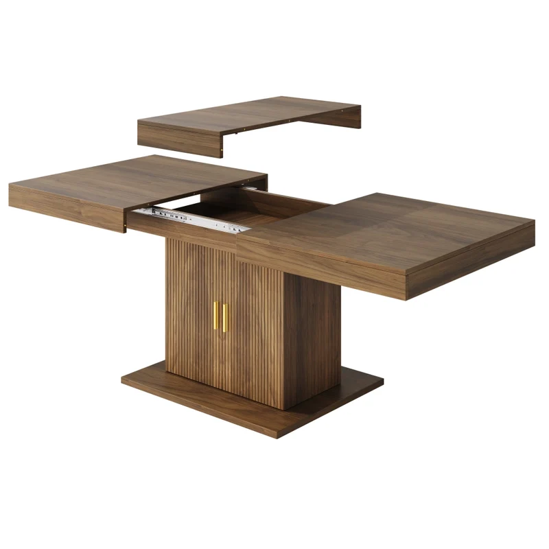 Tavolo da pranzo allungabile in MDF e metallo; 120-160 x 80 x 76 cm; color rovere