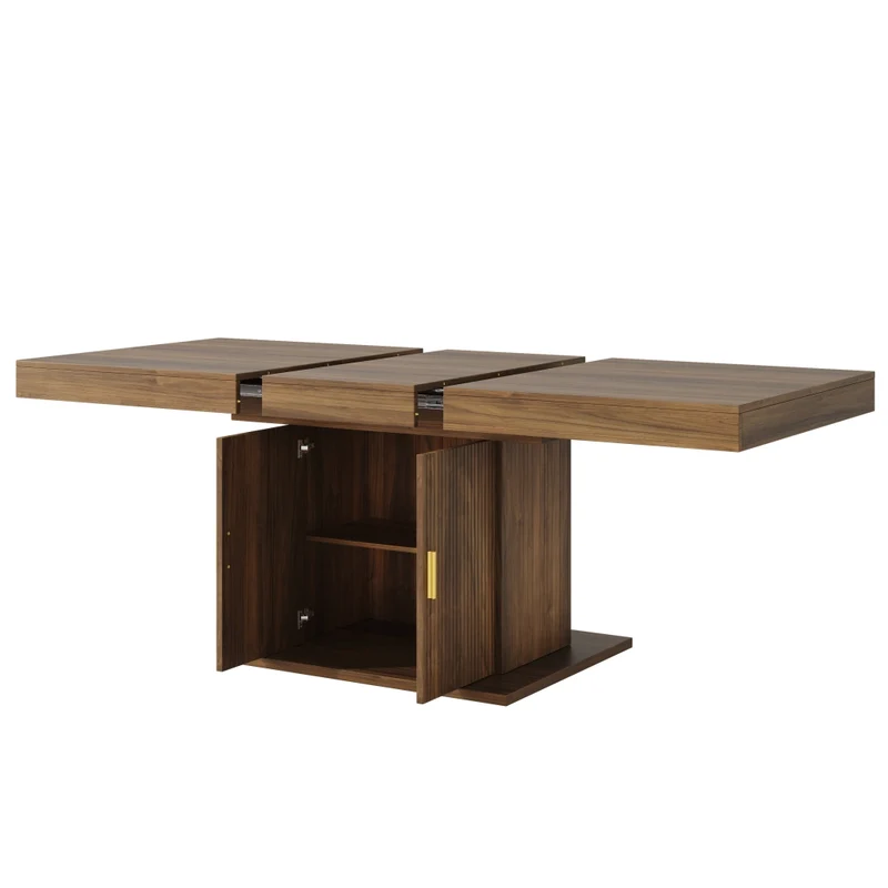 Tavolo da pranzo allungabile in MDF e metallo; 120-160 x 80 x 76 cm; color rovere