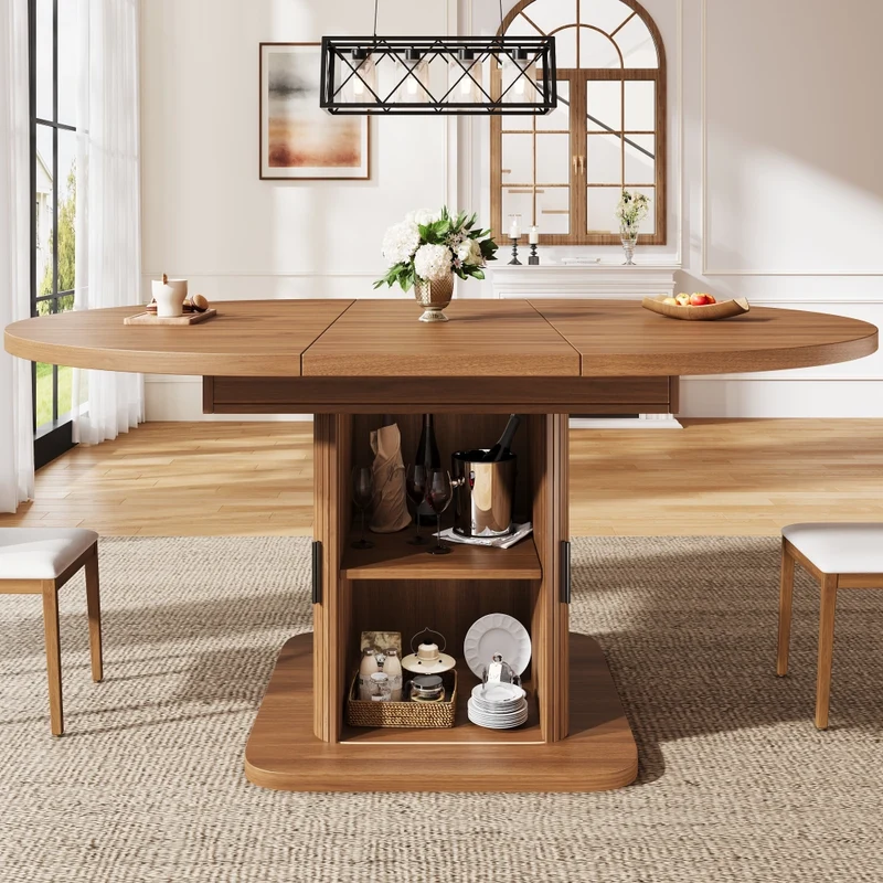 Tavolo da pranzo allungabile da 120 a 160 cm; effetto legno; marrone scuro per cucina e sala da pranzo