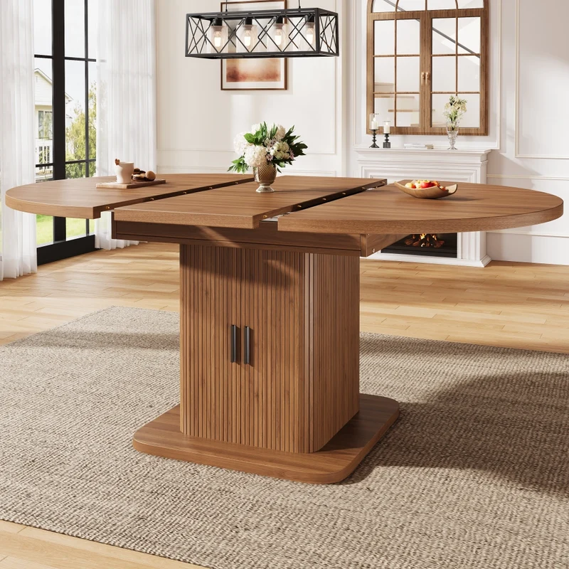 Tavolo da pranzo allungabile da 120 a 160 cm; effetto legno; marrone scuro per cucina e sala da pranzo