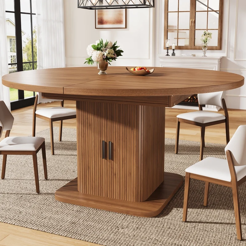 Tavolo da pranzo allungabile da 120 a 160 cm; effetto legno; marrone scuro per cucina e sala da pranzo