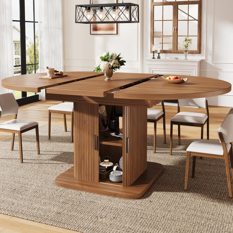 Tavolo da pranzo allungabile da 120 a 160 cm; effetto legno; marrone scuro per cucina e sala da pranzo