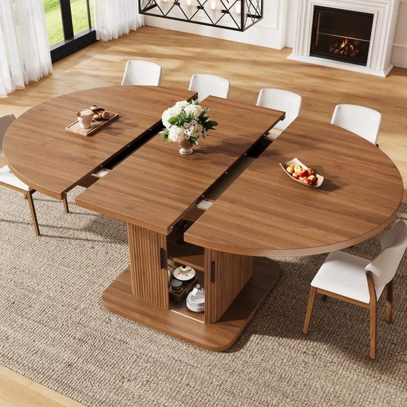 Tavolo da pranzo allungabile da 120 a 160 cm; effetto legno; marrone scuro per cucina e sala da pranzo