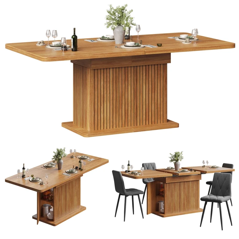 Tavolo da pranzo quadrato 80x80 cm con contenitore nascosto; MDF e metallo; effetto legno marrone scuro