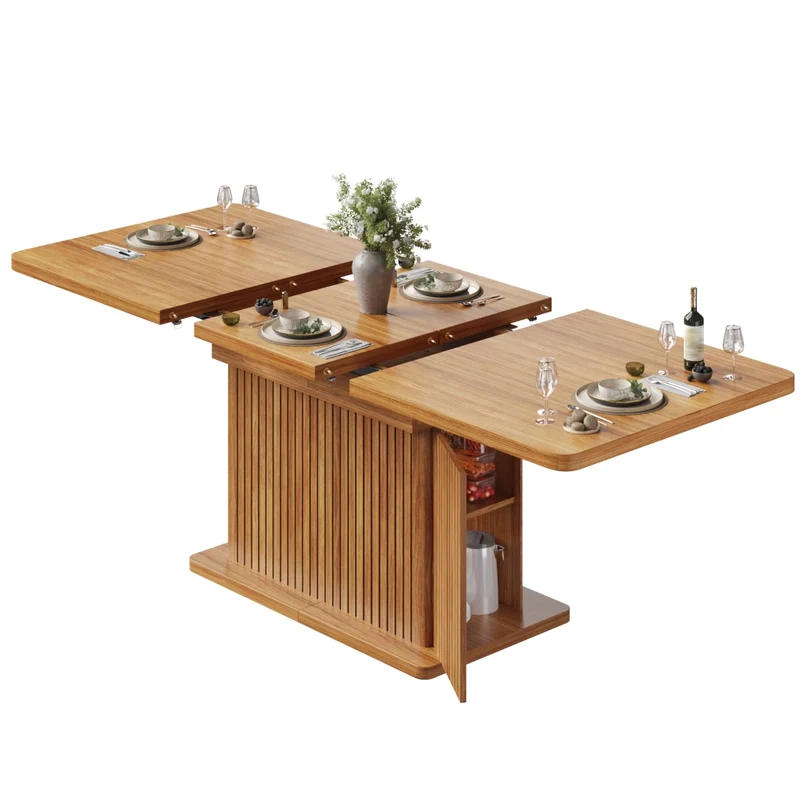 Tavolo da pranzo quadrato 80x80 cm con contenitore nascosto; MDF e metallo; effetto legno marrone scuro