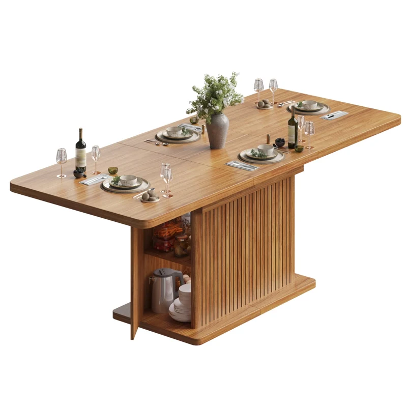 Tavolo da pranzo quadrato 80x80 cm con contenitore nascosto; MDF e metallo; effetto legno marrone scuro