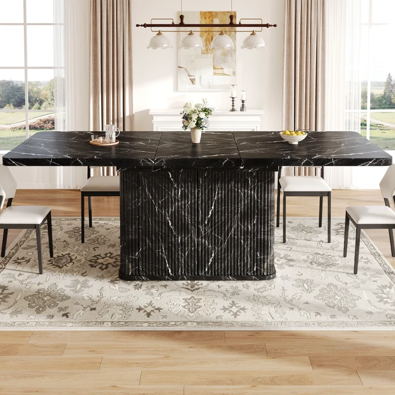 Tavolo da pranzo allungabile da 120 a 160 cm; tavolo da pranzo nero moderno con contenitore nascosto