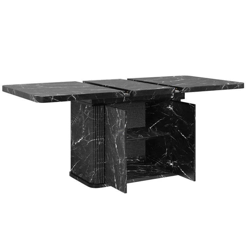 Tavolo da pranzo allungabile da 120 a 160 cm; tavolo da pranzo nero moderno con contenitore nascosto