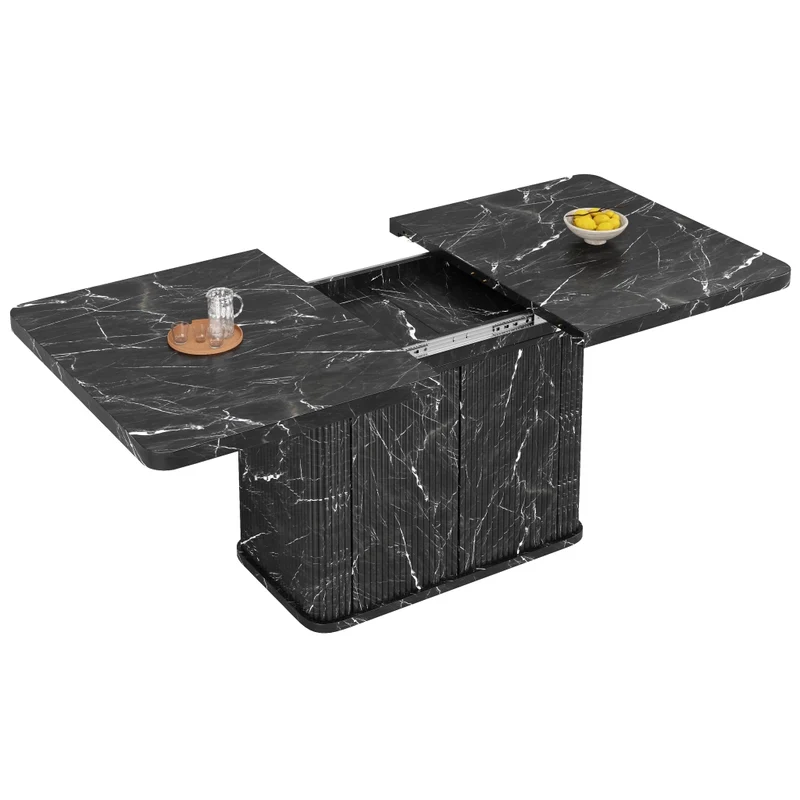 Tavolo da pranzo allungabile da 120 a 160 cm; tavolo da pranzo nero moderno con contenitore nascosto