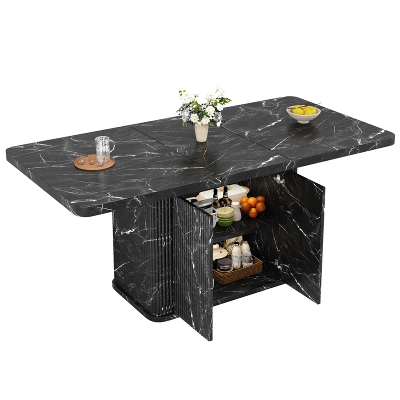 Tavolo da pranzo allungabile da 120 a 160 cm; tavolo da pranzo nero moderno con contenitore nascosto