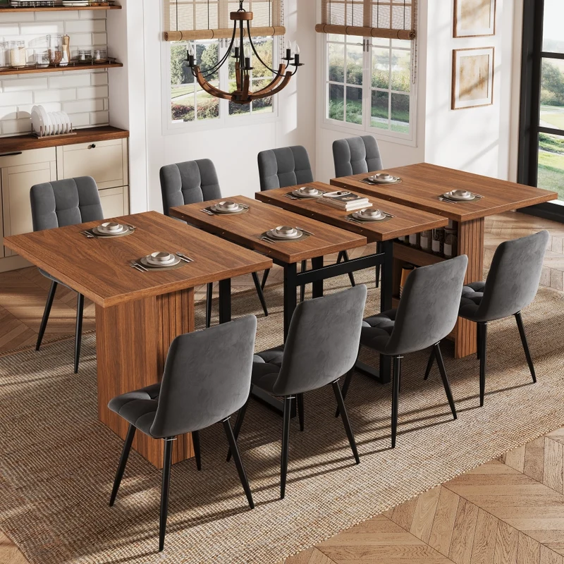 Tavolo da pranzo allungabile da 120 a 160 cm con contenitore nascosto; effetto legno marrone