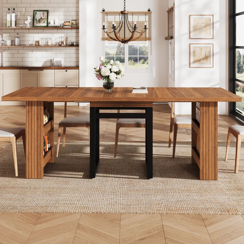 Tavolo da pranzo allungabile da 120 a 160 cm con contenitore nascosto; effetto legno marrone