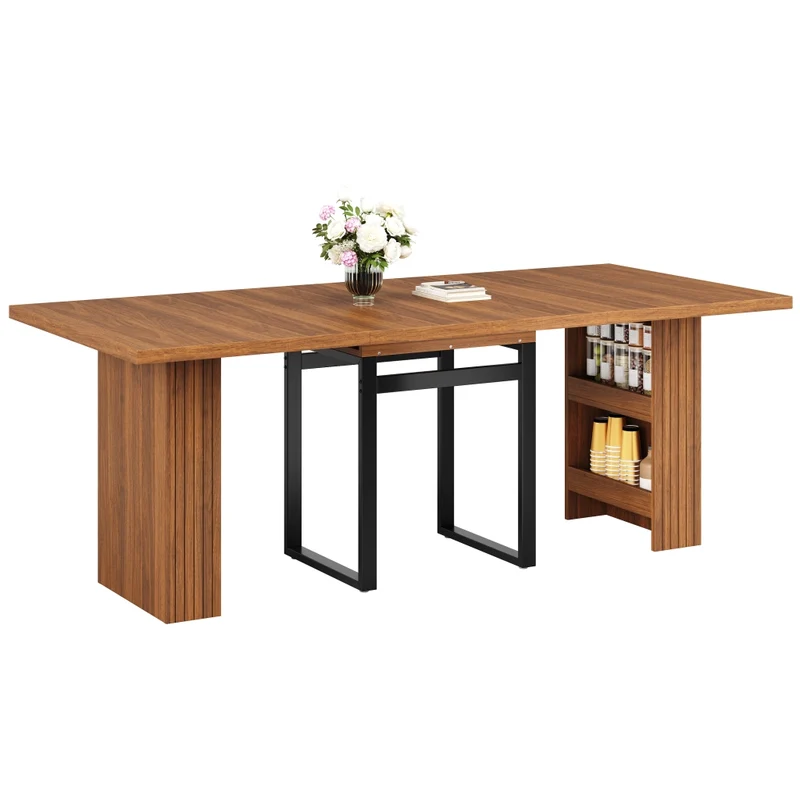 Tavolo da pranzo allungabile da 120 a 160 cm con contenitore nascosto; effetto legno marrone