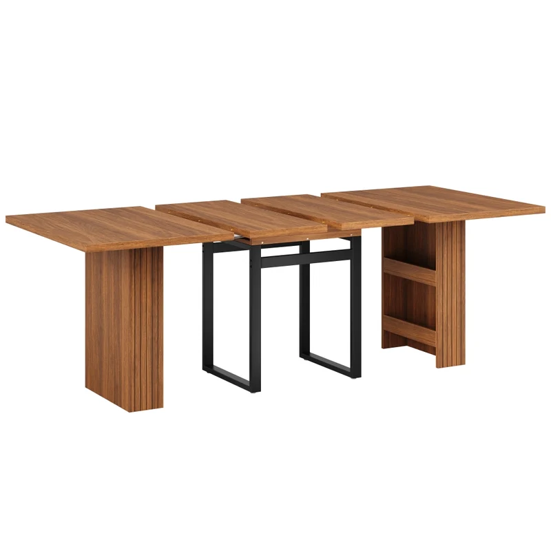 Tavolo da pranzo allungabile da 120 a 160 cm con contenitore nascosto; effetto legno marrone