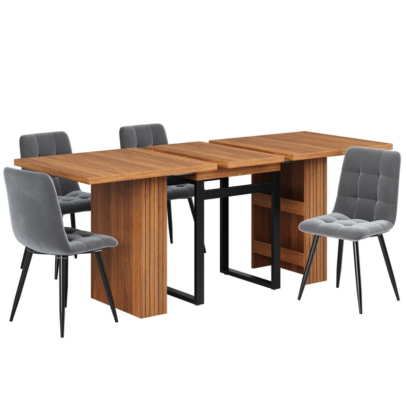 Tavolo da pranzo allungabile da 120 a 160 cm con contenitore nascosto; effetto legno marrone
