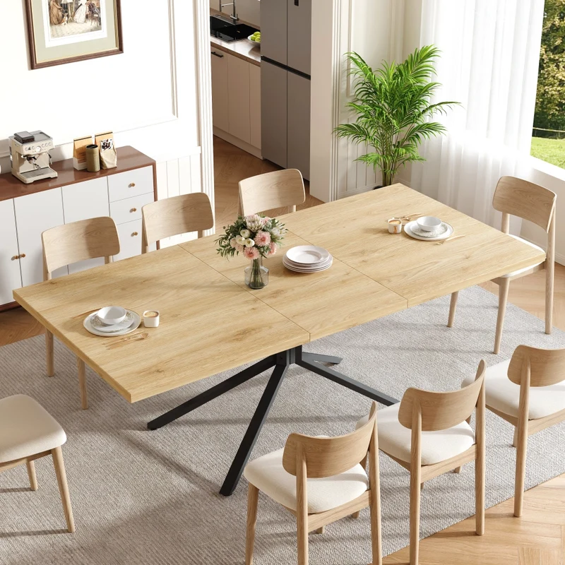 Tavolo da pranzo allungabile 140-180 cm con vano contenitore; MDF e metallo; effetto legno marrone scuro