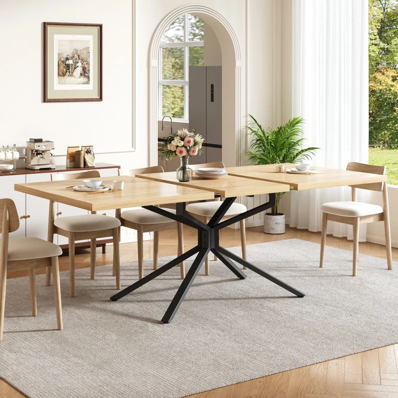 Tavolo da pranzo allungabile 140-180 cm con vano contenitore; MDF e metallo; effetto legno marrone scuro