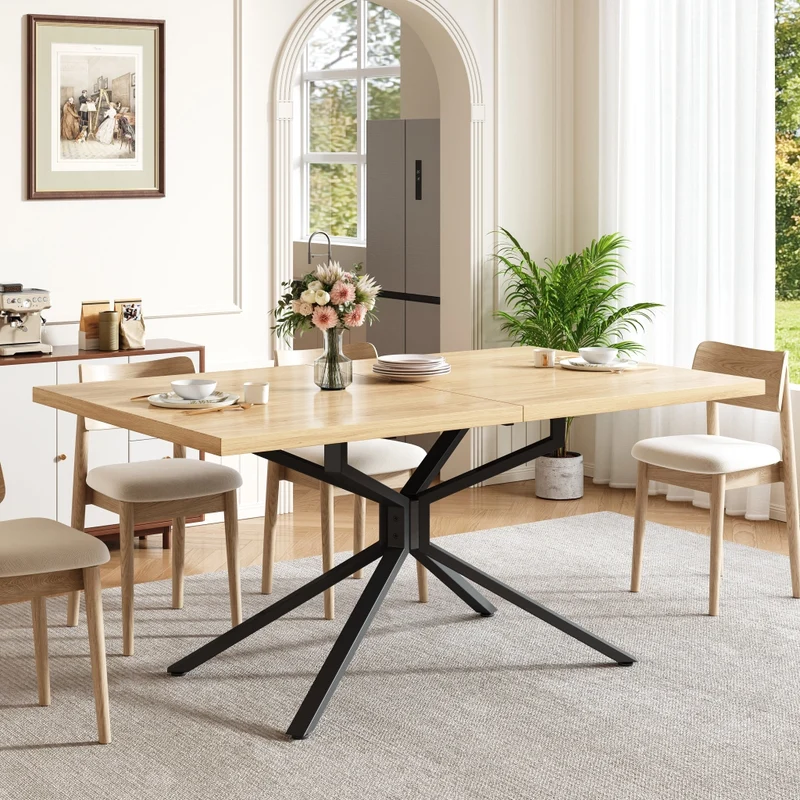 Tavolo da pranzo allungabile 140-180 cm con vano contenitore; MDF e metallo; effetto legno marrone scuro