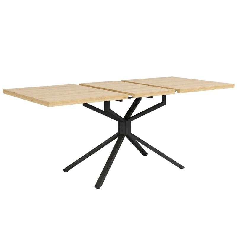 Tavolo da pranzo allungabile 140-180 cm con vano contenitore; MDF e metallo; effetto legno marrone scuro