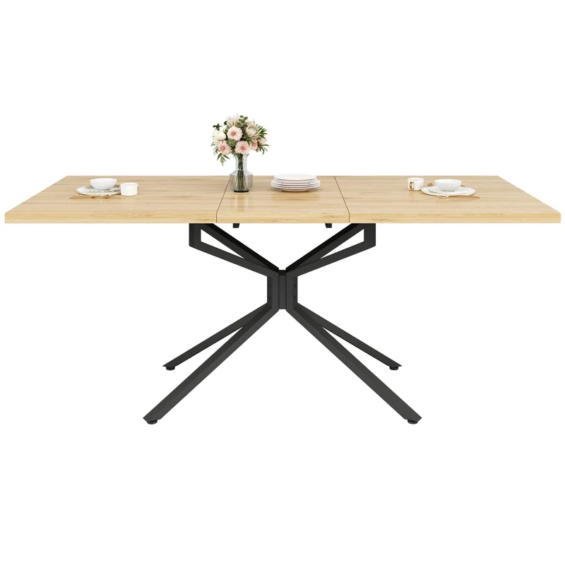 Tavolo da pranzo allungabile 140-180 cm con vano contenitore; MDF e metallo; effetto legno marrone scuro